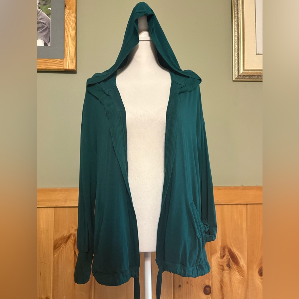 torrid Teal Green Knit 'Super Soft' Open Front Cardigan with hood. Comfy size 0